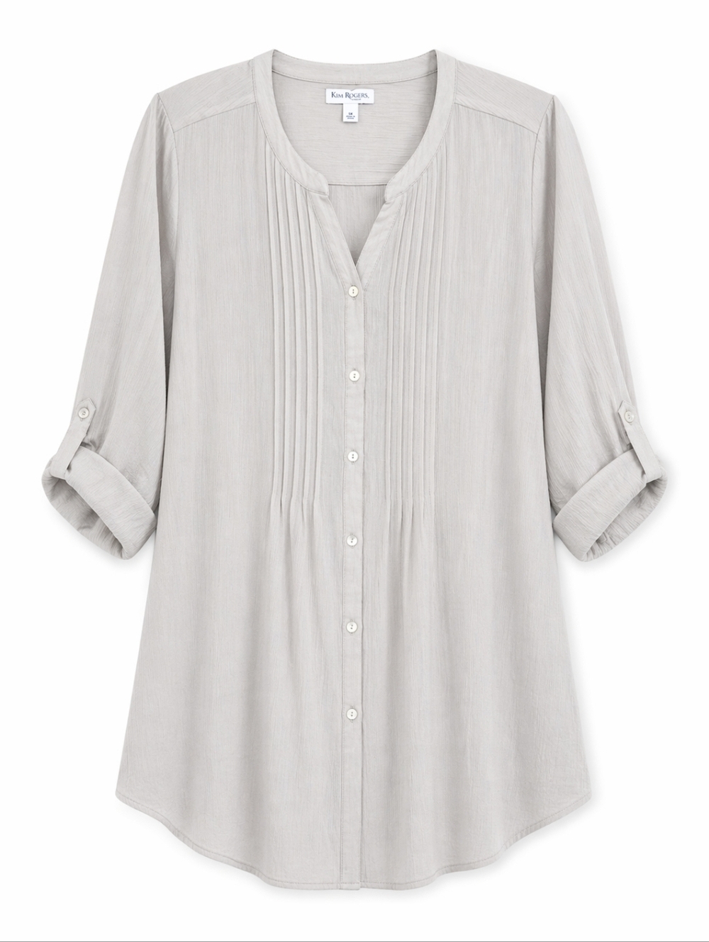 Plus Size Light Gray Pintucked Button-Front Tunic Blouse Size 3X - Picture 6 of 7